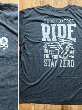Zero Foxtrot Ride Until The End Stay Zero Graphic Tee 3XL Skull Motorcycle Tee